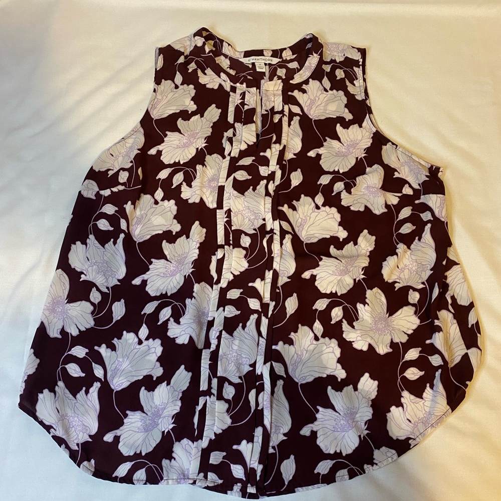 41 Hawthorn Floral Sleeveless Blouse - Burgundy and White